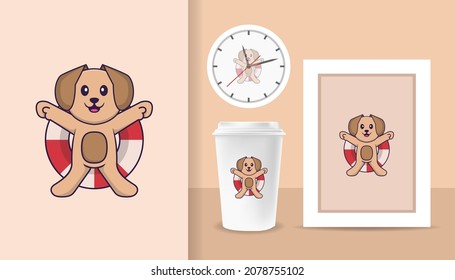 Cute dog cartoon character. Prints on T-shirts, sweatshirts, cases for mobile phones, souvenirs. Isolated vector illustration.