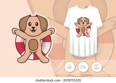 Cute dog cartoon character. Prints on T-shirts, sweatshirts, cases for mobile phones, souvenirs. Isolated vector illustration.