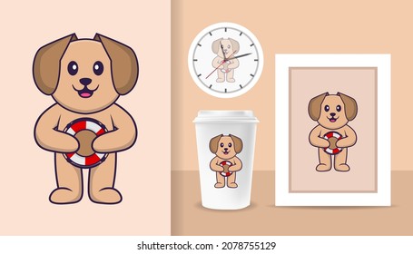 Cute dog cartoon character. Prints on T-shirts, sweatshirts, cases for mobile phones, souvenirs. Isolated vector illustration.