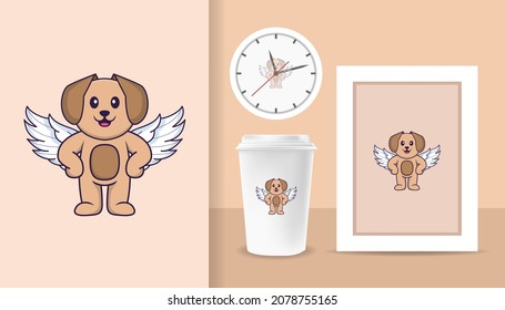 Cute dog cartoon character. Prints on T-shirts, sweatshirts, cases for mobile phones, souvenirs. Isolated vector illustration.