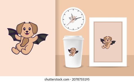 Cute dog cartoon character. Prints on T-shirts, sweatshirts, cases for mobile phones, souvenirs. Isolated vector illustration.