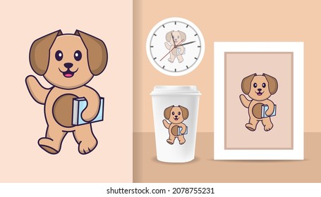 Cute dog cartoon character. Prints on T-shirts, sweatshirts, cases for mobile phones, souvenirs. Isolated vector illustration.