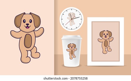 Cute dog cartoon character. Prints on T-shirts, sweatshirts, cases for mobile phones, souvenirs. Isolated vector illustration.