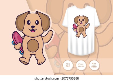 Cute dog cartoon character. Prints on T-shirts, sweatshirts, cases for mobile phones, souvenirs. Isolated vector illustration.