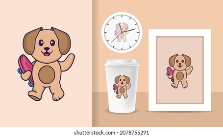 Cute dog cartoon character. Prints on T-shirts, sweatshirts, cases for mobile phones, souvenirs. Isolated vector illustration.