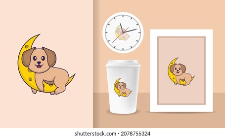 Cute dog cartoon character. Prints on T-shirts, sweatshirts, cases for mobile phones, souvenirs. Isolated vector illustration.