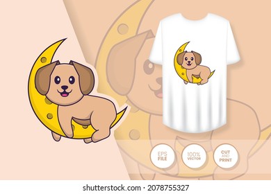 Cute dog cartoon character. Prints on T-shirts, sweatshirts, cases for mobile phones, souvenirs. Isolated vector illustration.