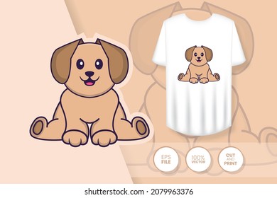 Cute dog cartoon character. Prints on T-shirts, sweatshirts, cases for mobile phones, souvenirs. Isolated vector illustration.