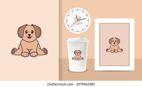 Cute dog cartoon character. Prints on T-shirts, sweatshirts, cases for mobile phones, souvenirs. Isolated vector illustration.