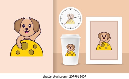 Cute dog cartoon character. Prints on T-shirts, sweatshirts, cases for mobile phones, souvenirs. Isolated vector illustration.