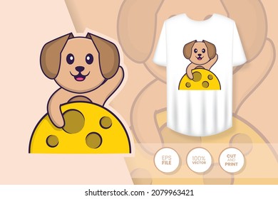 Cute dog cartoon character. Prints on T-shirts, sweatshirts, cases for mobile phones, souvenirs. Isolated vector illustration.