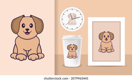 Cute dog cartoon character. Prints on T-shirts, sweatshirts, cases for mobile phones, souvenirs. Isolated vector illustration.