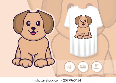 Cute dog cartoon character. Prints on T-shirts, sweatshirts, cases for mobile phones, souvenirs. Isolated vector illustration.