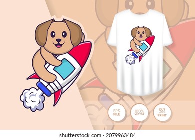 Cute dog cartoon character. Prints on T-shirts, sweatshirts, cases for mobile phones, souvenirs. Isolated vector illustration.