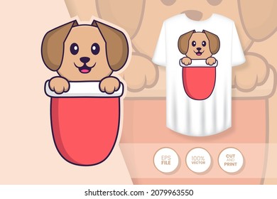 Cute dog cartoon character. Prints on T-shirts, sweatshirts, cases for mobile phones, souvenirs. Isolated vector illustration.