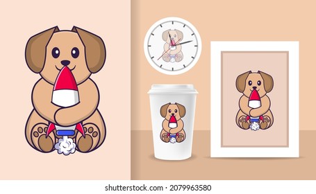 Cute dog cartoon character. Prints on T-shirts, sweatshirts, cases for mobile phones, souvenirs. Isolated vector illustration.