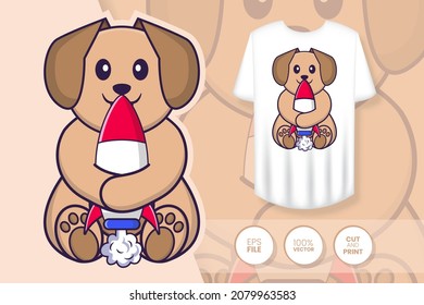 Cute dog cartoon character. Prints on T-shirts, sweatshirts, cases for mobile phones, souvenirs. Isolated vector illustration.