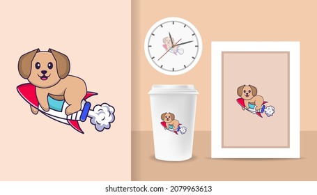 Cute dog cartoon character. Prints on T-shirts, sweatshirts, cases for mobile phones, souvenirs. Isolated vector illustration.