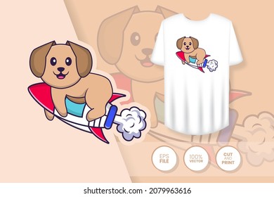 Cute dog cartoon character. Prints on T-shirts, sweatshirts, cases for mobile phones, souvenirs. Isolated vector illustration.