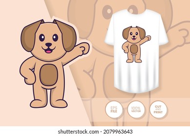 Cute dog cartoon character. Prints on T-shirts, sweatshirts, cases for mobile phones, souvenirs. Isolated vector illustration.