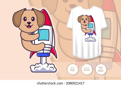 Cute dog cartoon character. Prints on T-shirts, sweatshirts, cases for mobile phones, souvenirs. Isolated vector illustration.