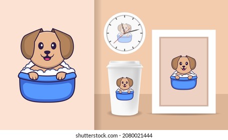 Cute dog cartoon character. Prints on T-shirts, sweatshirts, cases for mobile phones, souvenirs. Isolated vector illustration.