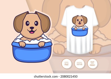 Cute dog cartoon character. Prints on T-shirts, sweatshirts, cases for mobile phones, souvenirs. Isolated vector illustration.