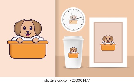 Cute dog cartoon character. Prints on T-shirts, sweatshirts, cases for mobile phones, souvenirs. Isolated vector illustration.