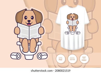 Cute dog cartoon character. Prints on T-shirts, sweatshirts, cases for mobile phones, souvenirs. Isolated vector illustration.