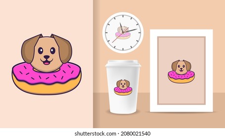 Cute dog cartoon character. Prints on T-shirts, sweatshirts, cases for mobile phones, souvenirs. Isolated vector illustration.