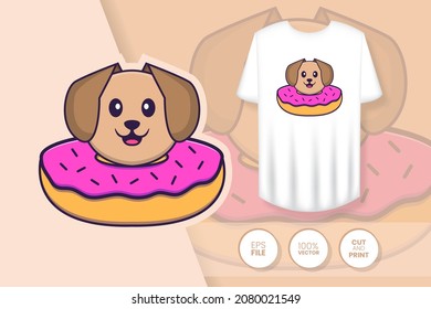 Cute dog cartoon character. Prints on T-shirts, sweatshirts, cases for mobile phones, souvenirs. Isolated vector illustration.