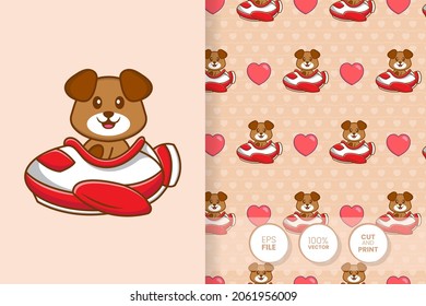Cute dog cartoon character. seamless pattern background.