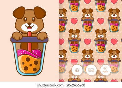 Cute dog cartoon character. seamless pattern background.
