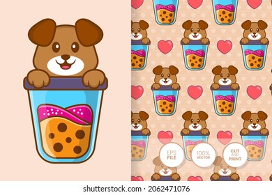 Cute dog cartoon character. seamless pattern background.