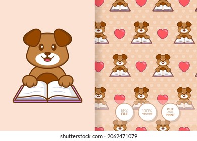 Cute dog cartoon character. seamless pattern background.