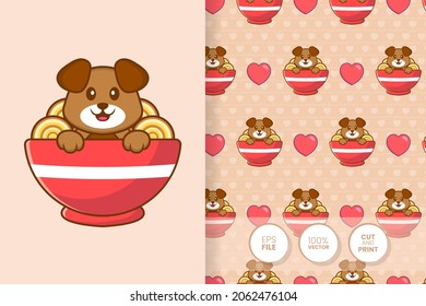 Cute dog cartoon character. seamless pattern background.