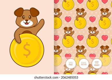 Cute dog cartoon character. seamless pattern background.
