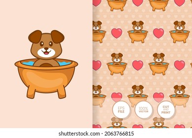 Cute dog cartoon character. seamless pattern background.