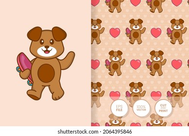 Cute dog cartoon character. seamless pattern background.