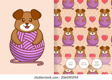 Cute dog cartoon character. seamless pattern background.