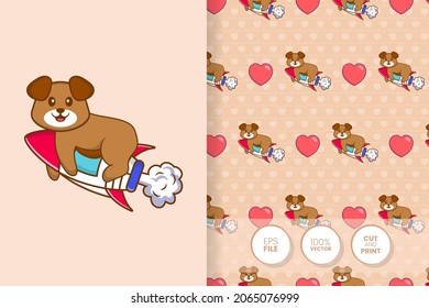 Cute dog cartoon character. seamless pattern background.