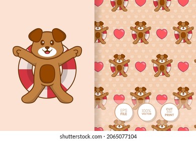 Cute dog cartoon character. seamless pattern background.