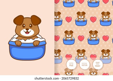 Cute dog cartoon character. seamless pattern background.
