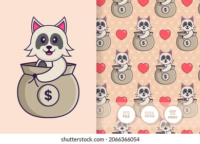 Cute dog cartoon character. seamless pattern background