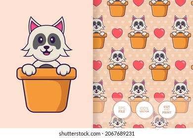 Cute dog cartoon character. seamless pattern background
