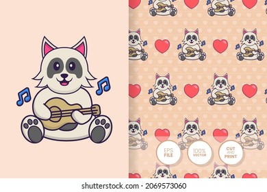 Cute dog cartoon character. seamless pattern background