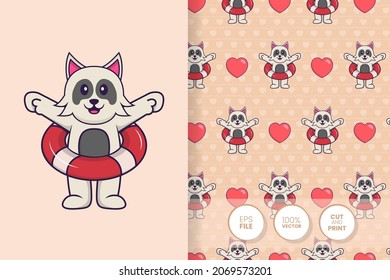 Cute dog cartoon character. seamless pattern background