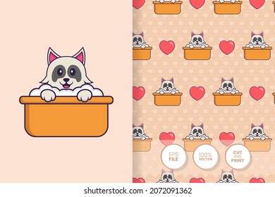 Cute dog cartoon character. seamless pattern background