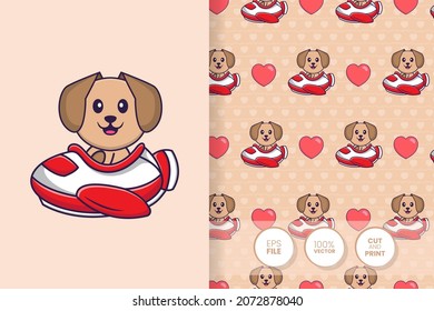 Cute dog cartoon character. seamless pattern background