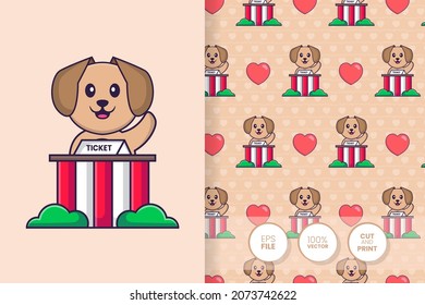 Cute dog cartoon character. seamless pattern background